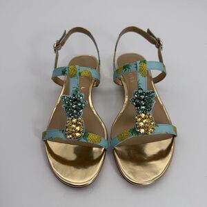 Talbots Size 7 Pineapple Crystal Sandals Flat Summer Shoes Women Vacation